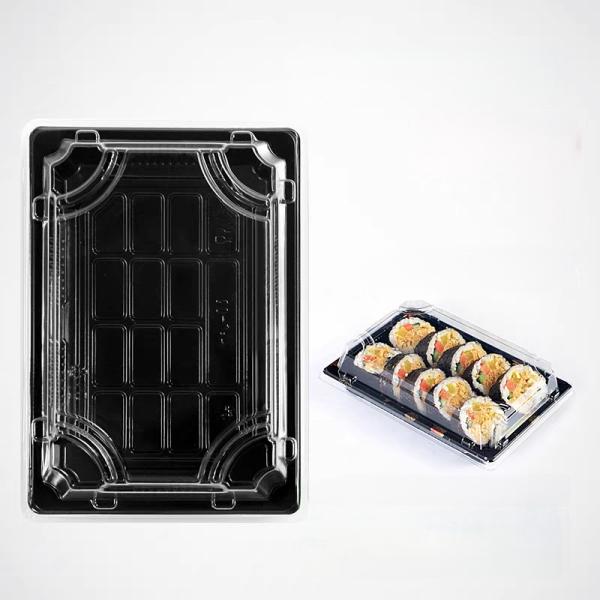 Custom Disposable Sushi PET Plastic Rectangular Salmon Sushi Takeaway Container