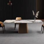 Rectangular Marble Metal Dining Table 2000mm Length With Column