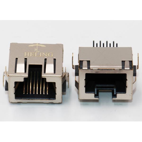 Offset / PIP PCB RJ45 Jack 90 Degree , PCB Modular Jack With EMI Gasket