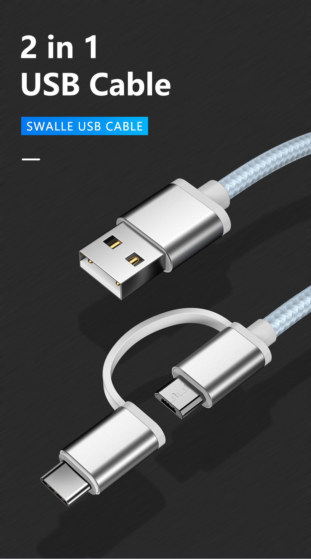 5V 2A 2 In 1 USB Data Transfer Cables