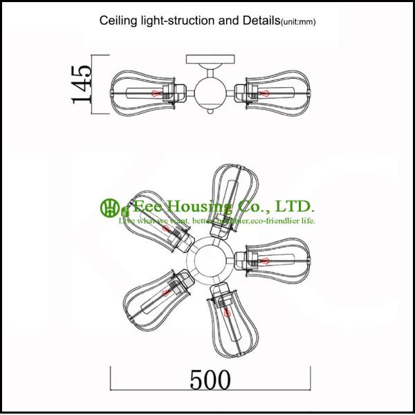 Unique High Quality Chandelier Ceiling Lamp 5 Bulbs with iron lampshade