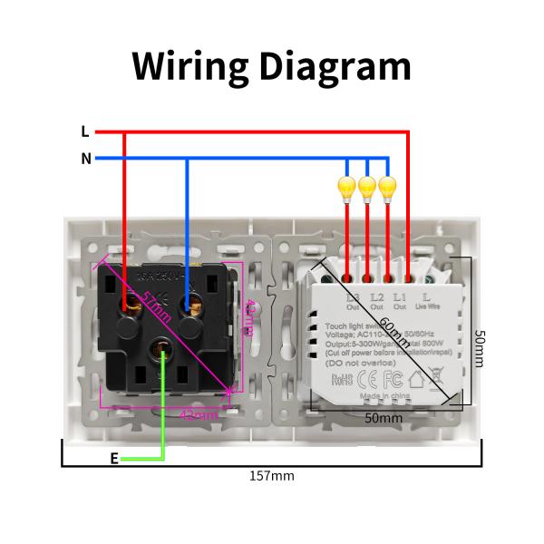 Euro Standard Type 157 touch switch socket combination for circular mounting box