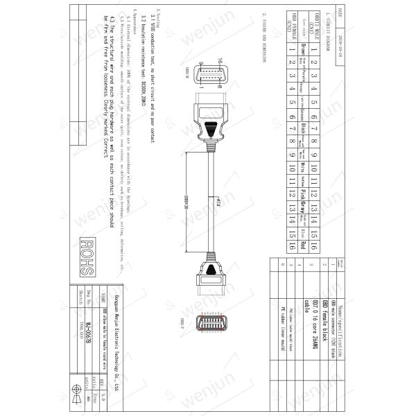 Practical 16 Pin OBD II Cable Extender , Length 100CM Universal OBD2 Cable