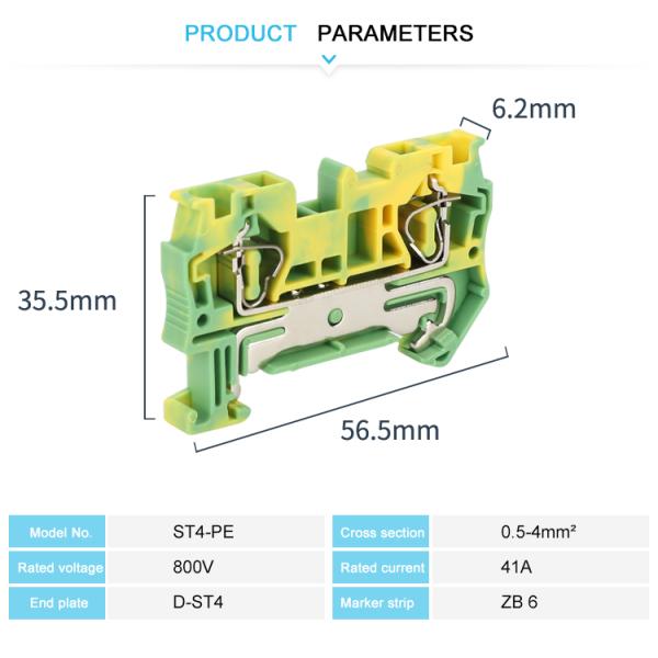 JST 4-PE Spring Terminal Block Connector Green Color 800V/41A 4mm Cross Section