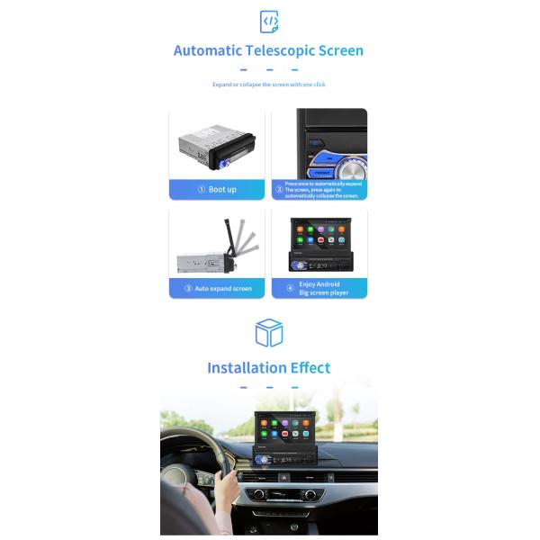 GPS Car Mount Tablet Android 1 DIN Auto Retractable Screen Car Player Bluetooth