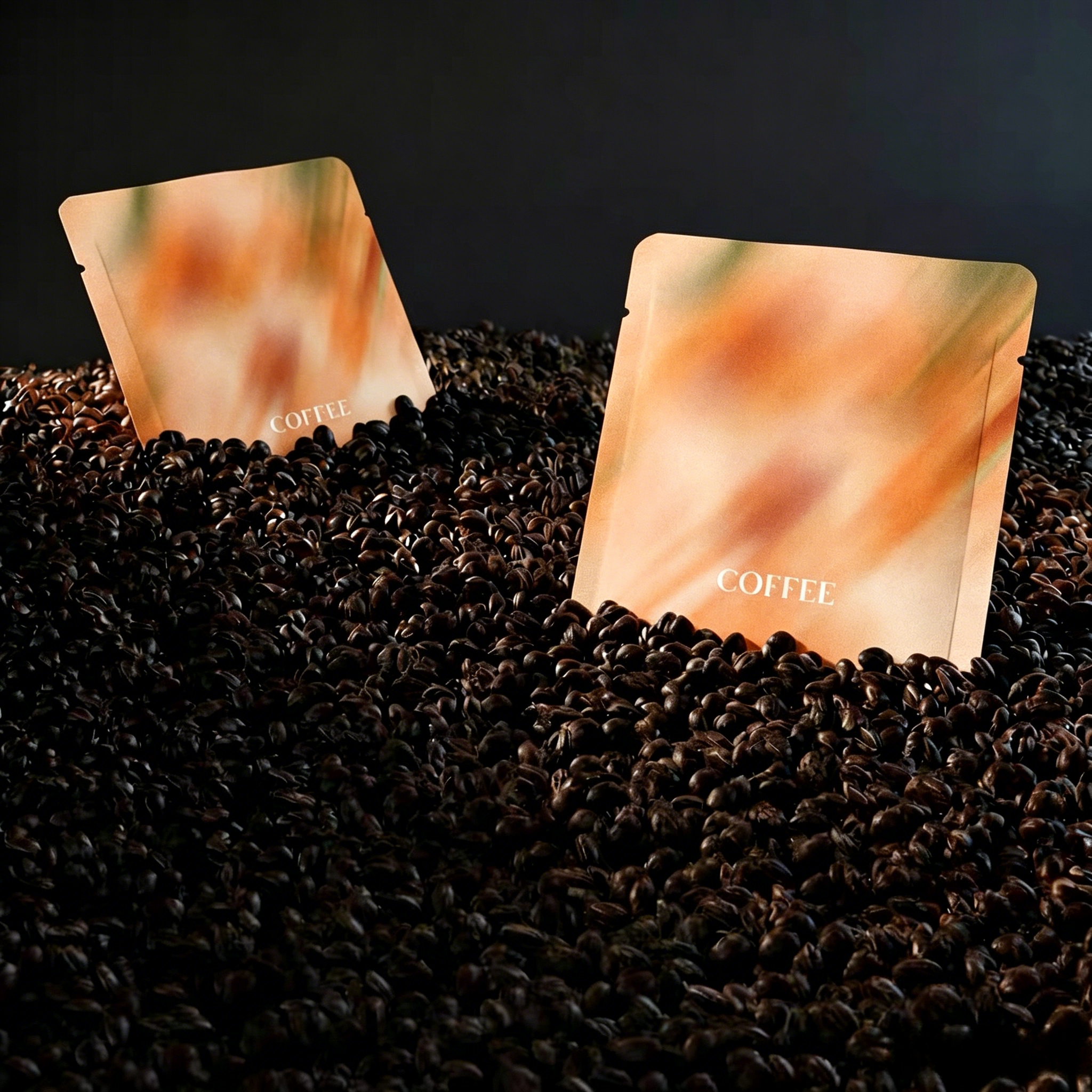 Custom Gradient Printed White Kraft Eight Side Seal Coffee Bag | Resealable Zipper Flat Bottom Pouch For Roasted Coffee Bean Packaging