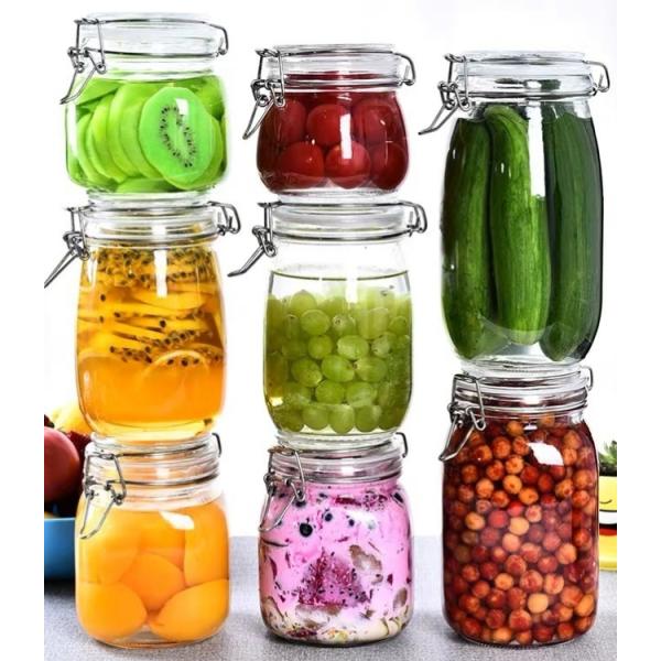 Stainless Steel Snap Airtight Glass Food Storage Canisters 700ml 500ml
