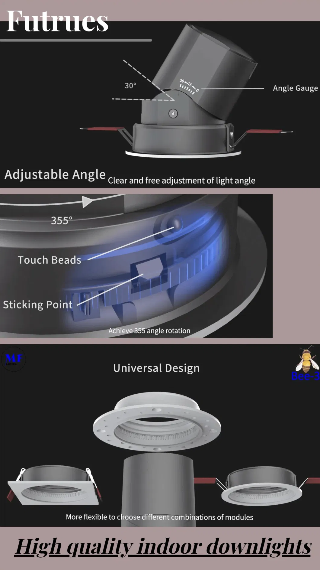 Alu. PC Anti Glare IP40 Round Recessed Light Spotlight Ceiling Mounted Down Light With Epistar COB 5W CE RoHS
