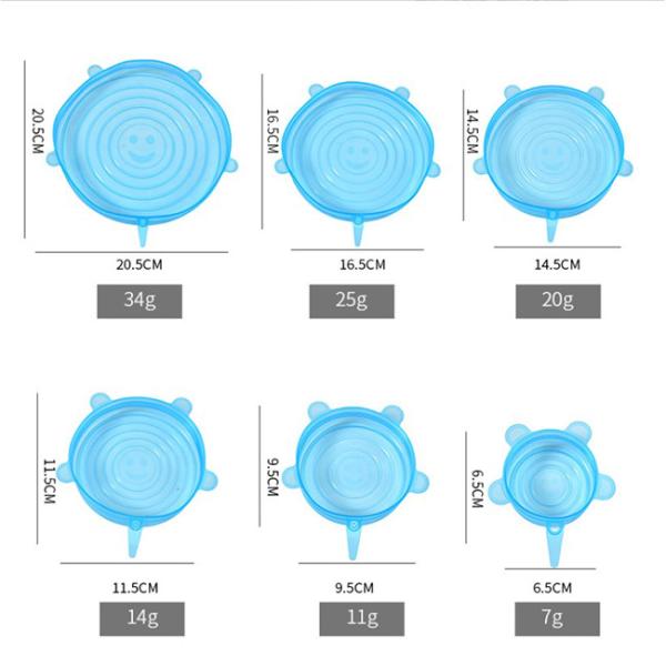 Kitchen 6pcs Reusable Stretch Round Silicone Stretch Lids Food Storage Cover Set