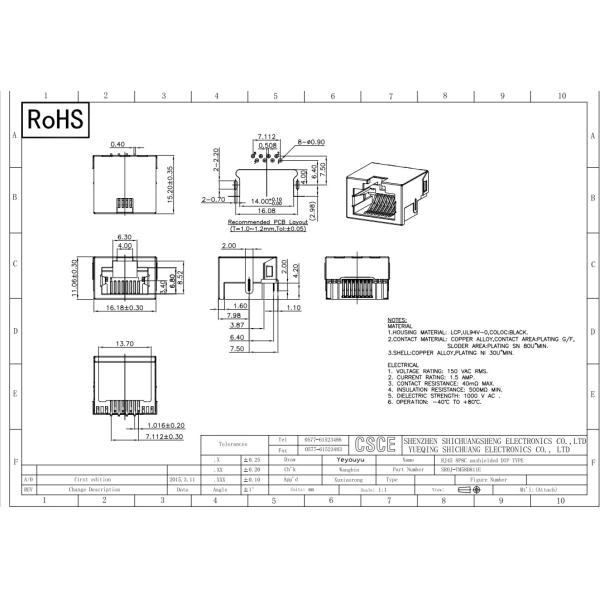 PBT Half Shielded DIP Type RJ45 Modular Jack / 8P8C RJ45 Connector