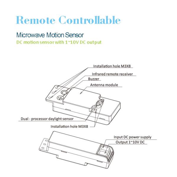 1-10v Dimming 12V Microwave Sensor HNS112 FCC For Tri Proof Fixture