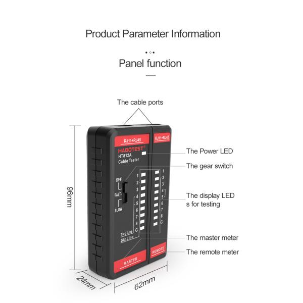 HABOTEST HT812 Network Cable Tester RJ11 RJ45 Dual-use Tester LED Status Display NC/HDMI Repair