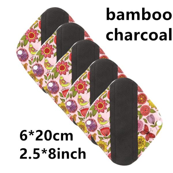 Reusable Bamboo Period Pads Washable Cloth Sanitary Pantyliner Absorbency Charcoal