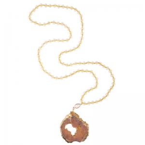 Buy cheap Orange Druzy Gold Edge Pendant Multicolor Beaded Necklace Handmade Semi Precious product
