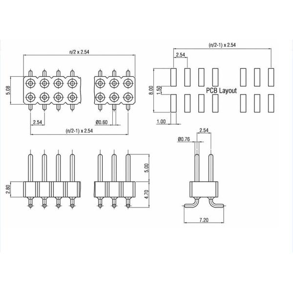 Electrical SMT Precision Pin Header Connector with 2 - 50 Poles Gold Plated