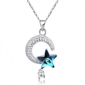 China 18.1in 4.2g Sun And Moon Crystal Necklace Thanksgiving Day 14k 925 Silver Necklace on sale
