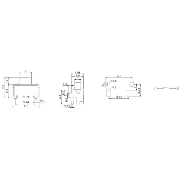 Max Current 50mA 2.0x4.0mm Tactile Button Switch 4 Pin
