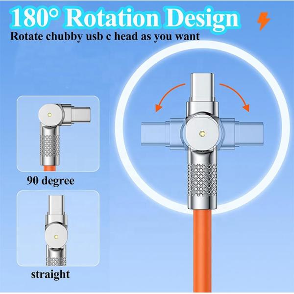 180 Degree Rotating Fast Charging 120w 6A Silicone USB Micro Type C Cable for Android Mobile Phone