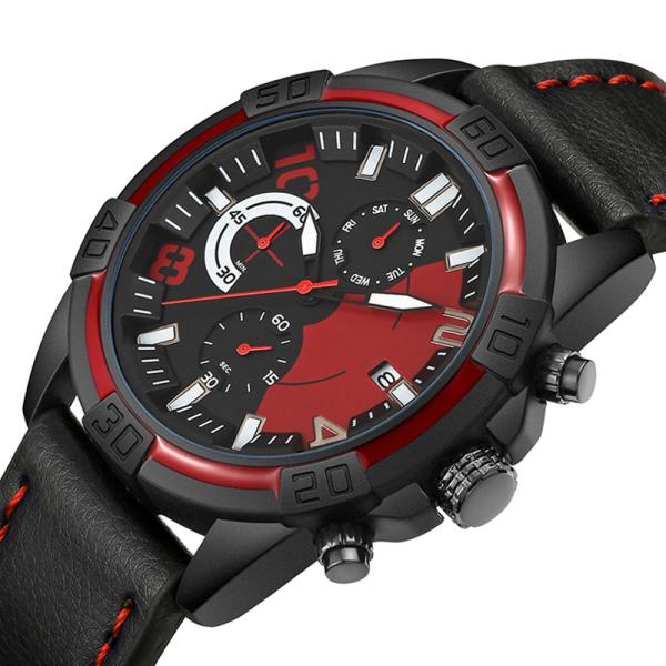 48mm Leather Strap Customized Military Quartz Watch Multi Function Hardy