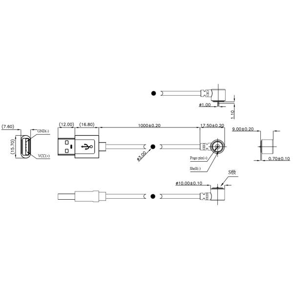 2A 12V Cable Connector Dia.8.0MM 2Pin Male And Female Pogo Pin Magnetic and Mechanical Life 10000 Cycle Min