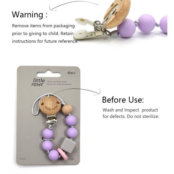 Beech Wooden Chewable BPA Free Silicone Teething Beads Pacifier Chain