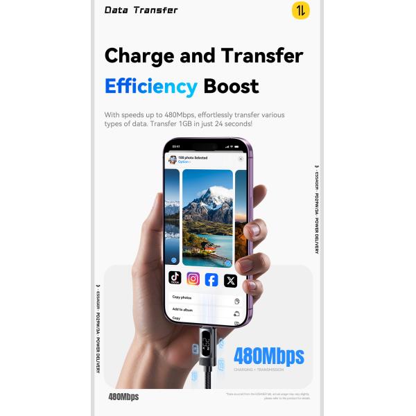 ESSAGER ES-X64 Series 29W USB-C to Lighting Charging Cord Data Cable with Aluminum Alloy Jacket and PD Function