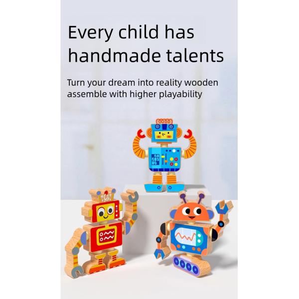 Wholesale Factory Robot Building Block Set Wooden Robot Assembly Toy Set Educational Gift for Kids Boys and Girls