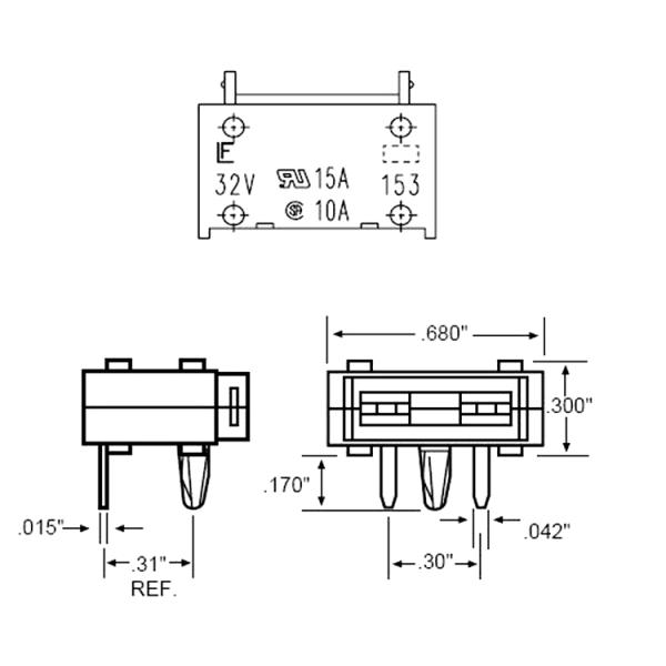 Mini PCB Blade Fuse Holder Block 15A 7.6mm Thickness With Horizontal Terminal