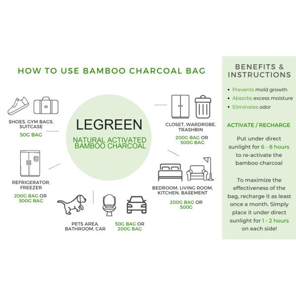 2 Pack Bamboo Charcoal Air Purifying Bag Shoe Deodorizer Odor Eliminator Sustainable