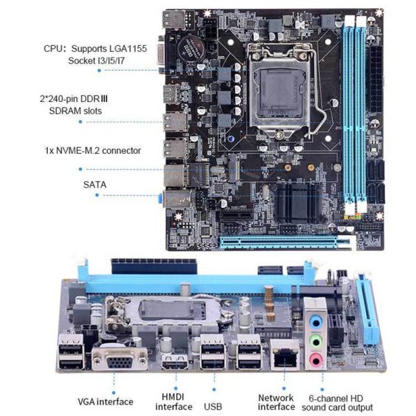 16GB H61 Mainboard Support LGA1155 I3 I5 I7 Processors M-Itx Desktop Motherboard