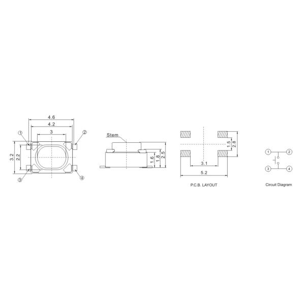 SMD 4.2x3.2mm 4 Foot Push Button Tactile Switch