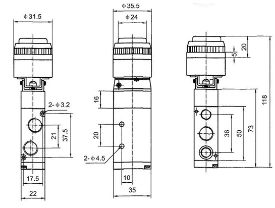 Aluminum Alloy G1/4" 3-Way Mechanical Control Valve 0 - 1MPa
