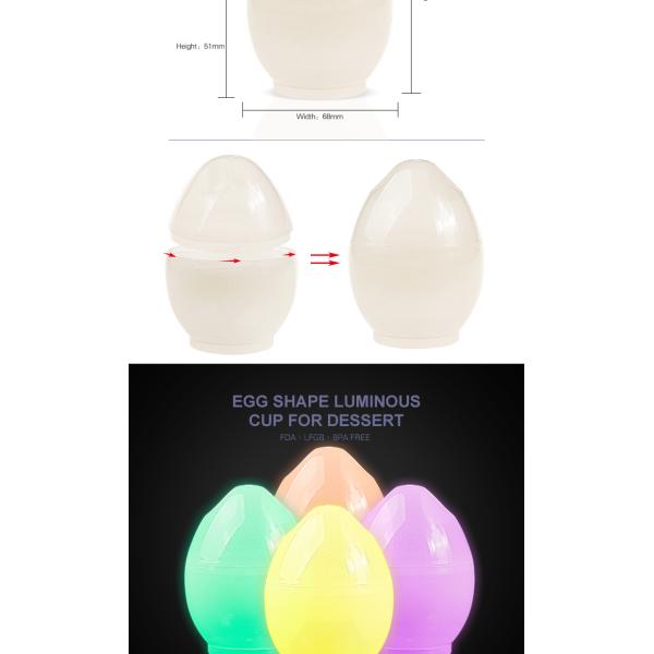 Party supplies high quality egg shaped 135ml ps plastic dessert luminous cup