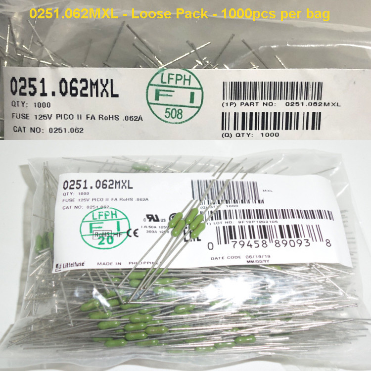 Littelfuse 251 Series 0261.062MXL Axial Leaded Fuse 125V 62mA