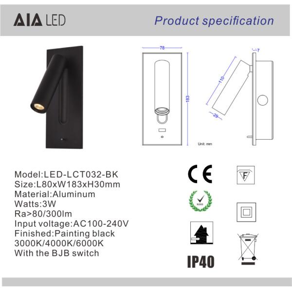 Adjustable stainless steel flexible LED headboard reading light modern aluminum hotel bedside wall light bed wall lamp