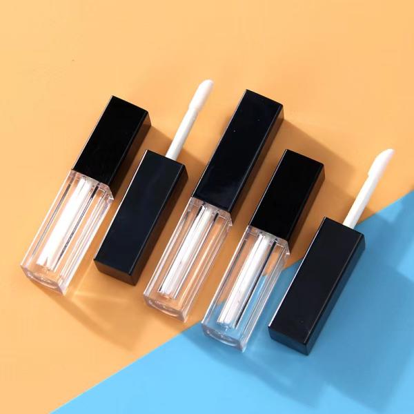 Personalized Square Empty Lip Gloss Tube In Black And Transparent With 1.2ml Capacity