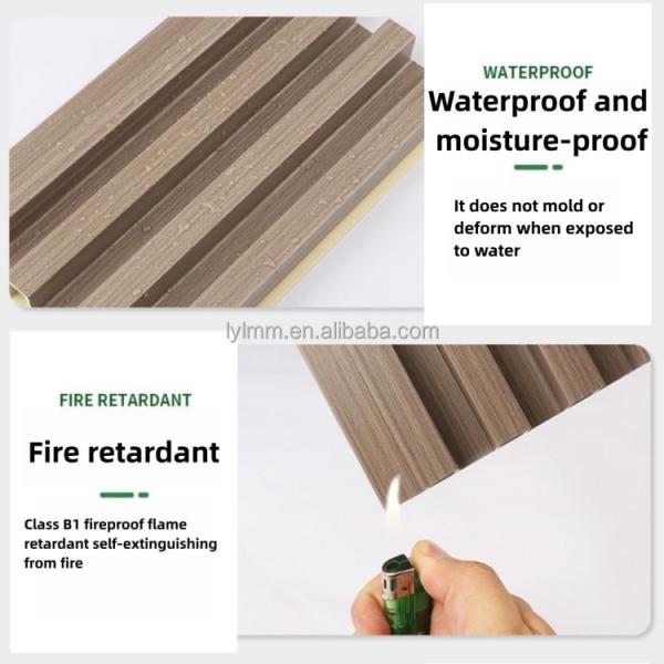 Indoor Fluted Wall Panel with Slat Interiored Nano PVC Wood Effect Mall Damask Pattern