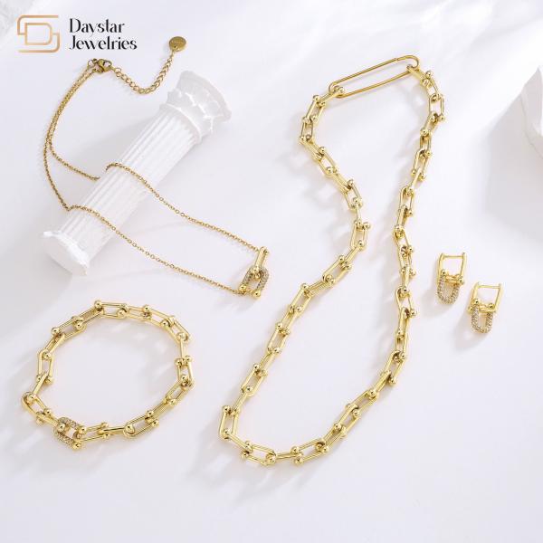 18k Gold Plated Diamond Zircon Jewelry Set Horseshoe U Geometric