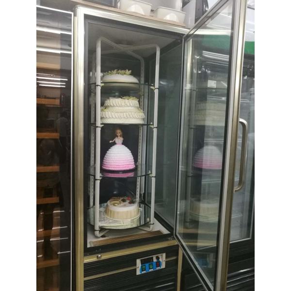 4℃~8℃ Food Warmer Showcase , Four Sided Glass Door Rotary Cake Display Cabinet Upright Refrigerator