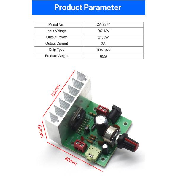 CA-7377 2.0 Channel Digital Audio Amplifier Module DC12V 2*35W TDA7377 AMP Chip Amplifier Board
