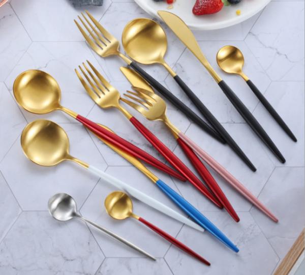Quality Elegant Stainless Steel Cutlery Flatware Set Dinnerware Knife Fork Spoon Colorful for sale