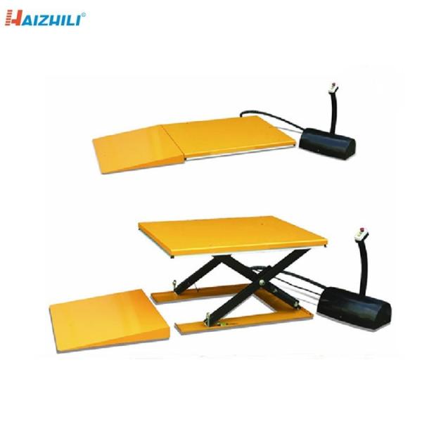 Yellow Electric Static Scissor Lift Table With Low Profile Hydraulic Pump