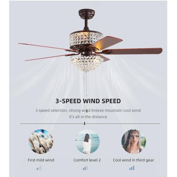 Bedroom AC110V 4100K Flush Mount Crystal Chandelier Ceiling Fan Remote Control