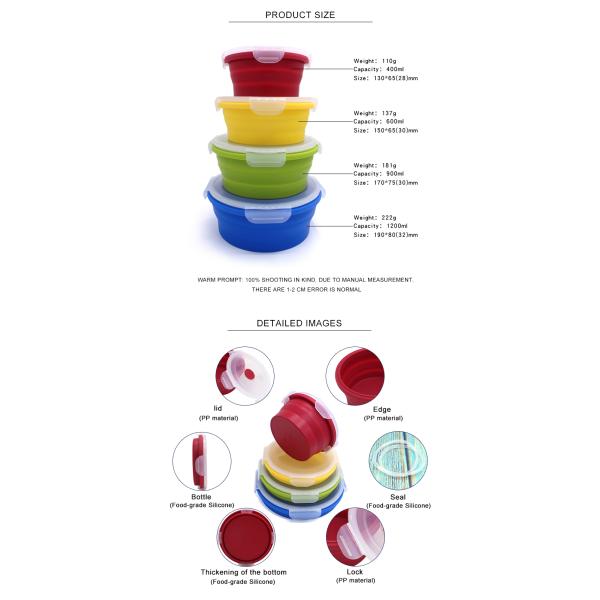 BPA Free Silicone Foldable Lunch Box 4Pcs For Camping