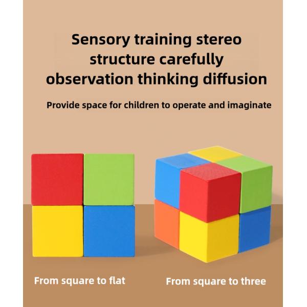 Rainbow Wooden Blocks Square Colorful Wooden Cubes Counting Block Learning Educational Toys Wooden Building Blocks Stacking Game