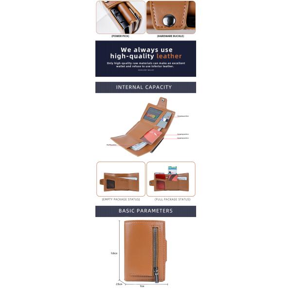 RFID Credit Card Holder Wallet with Aluminium Leather and Pop up Feature in PU Leather