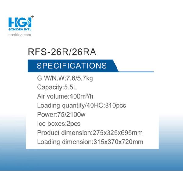 Portable 6.5kg Water Tank Air Conditioner 450m3/ H 5L