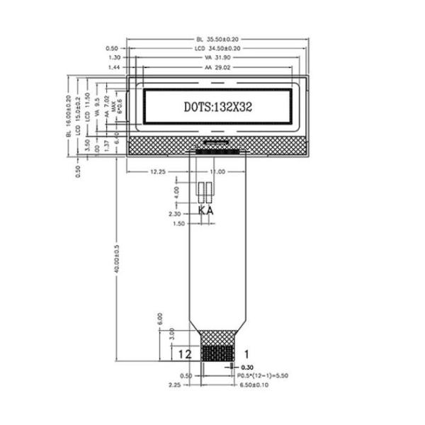 132 x 32 Resolution Small LCD Module , ISO14001 FSTN White LED COG LCD Module