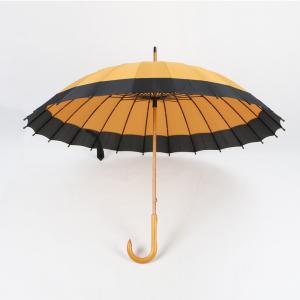 Buy cheap Ladies Curved Handle Umbrella With Wood Pole And Handle Orange And Black Canopy product