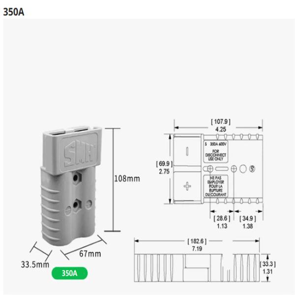 ROHS Multipurpose Anderson Style Connectors , 350A 600V Forklift Battery Charger Plug